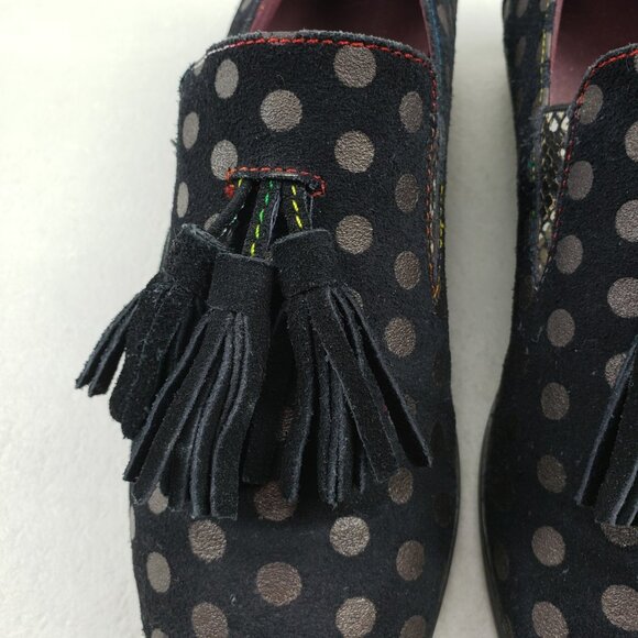 L'Artiste Spring Step Klasik Loafer Women 9 40 Black Suede Polka Dot Tassel Shoe - Picture 6 of 16